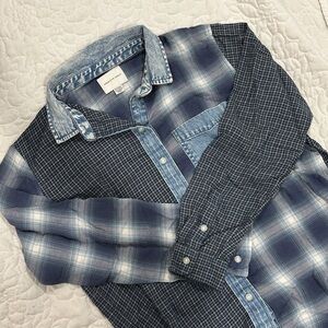 American Eagle Multi Printed Plaid Chambray Denim Button up Shirt